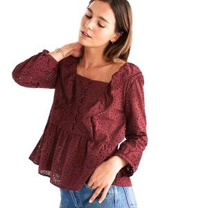 Madewell Eyelet Pom Pom Ruffle Blouse‎ Size XS